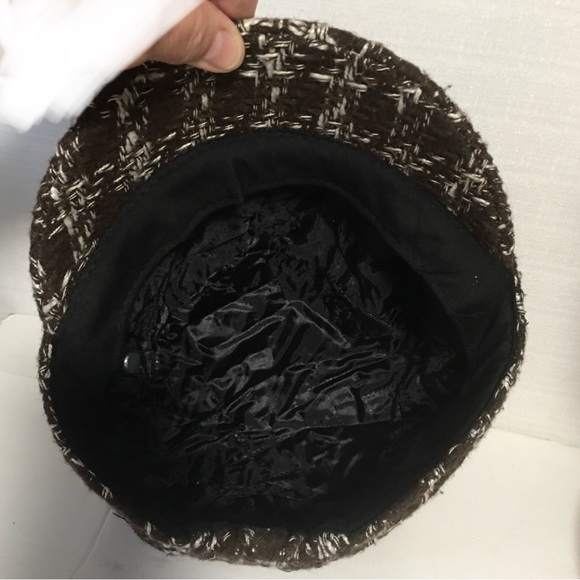 Textured Tweed Hat Covered Buttons Short Brim Visor Beret Retro British Style - Picture 7 of 9